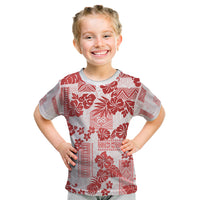 Vintage Hawaii Kid T Shirt Hibiscus Tapa Tribal With Hawaiian Quilt Pattern Red - Wonder Print Shop