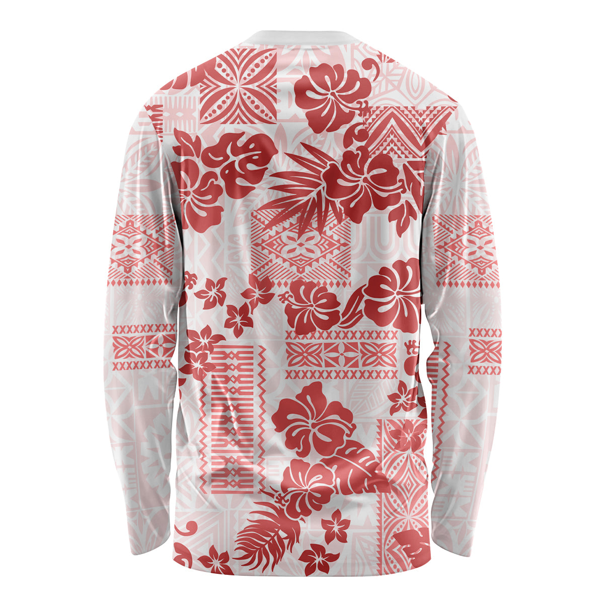 Vintage Hawaii Long Sleeve Shirt Hibiscus Tapa Tribal With Hawaiian Quilt Pattern Red - Wonder Print Shop