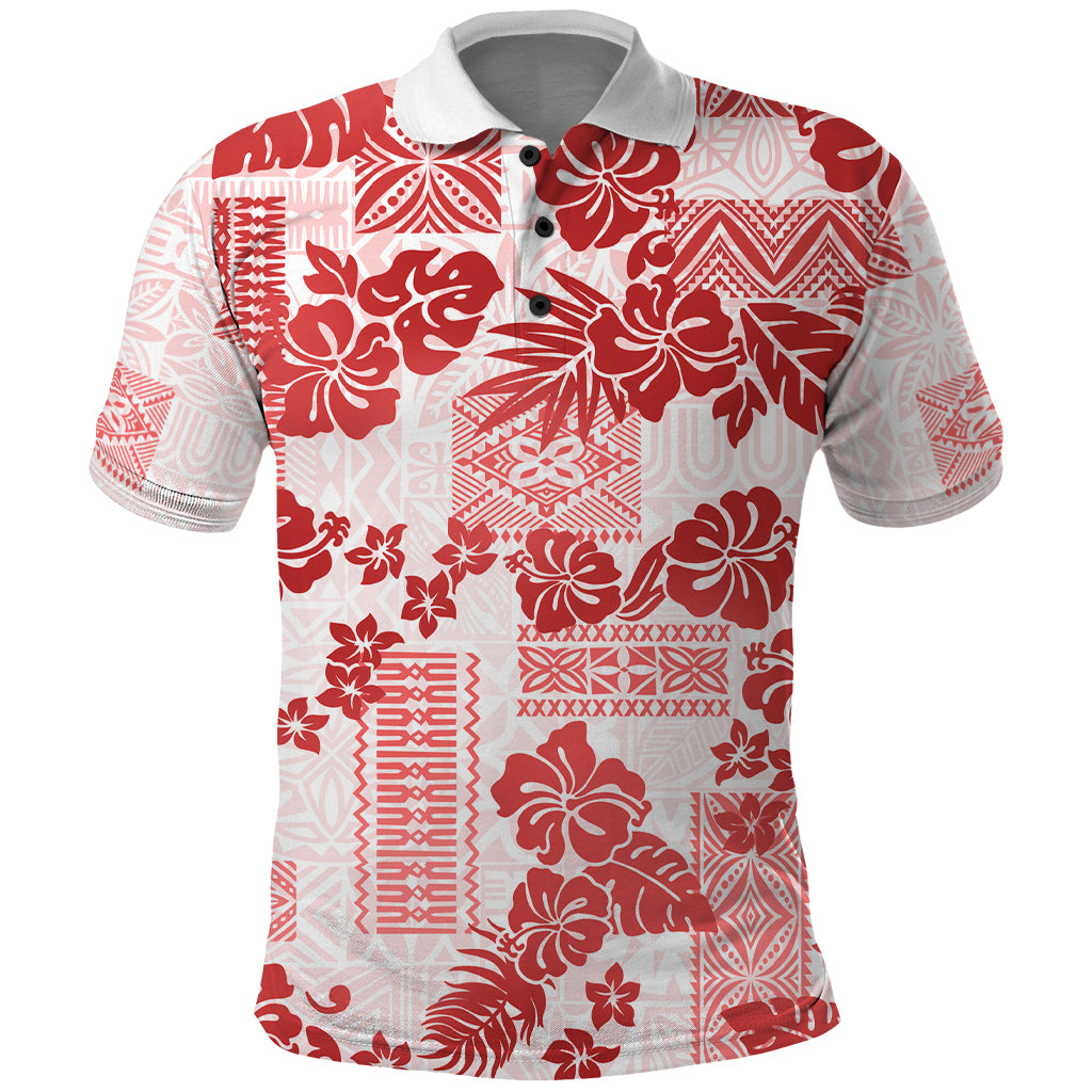 Vintage Hawaii Polo Shirt Hibiscus Tapa Tribal With Hawaiian Quilt Pattern Red - Wonder Print Shop