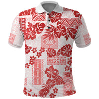 Vintage Hawaii Polo Shirt Hibiscus Tapa Tribal With Hawaiian Quilt Pattern Red - Wonder Print Shop