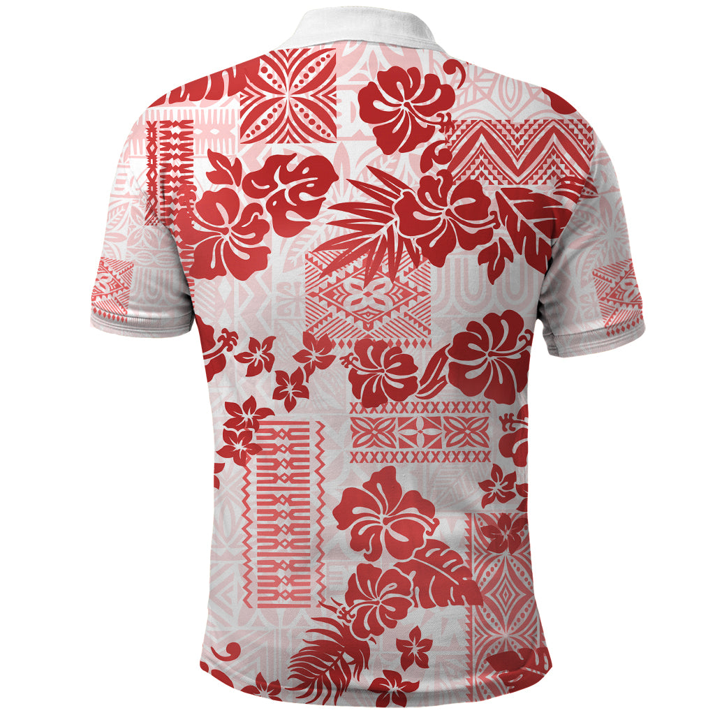 Vintage Hawaii Polo Shirt Hibiscus Tapa Tribal With Hawaiian Quilt Pattern Red - Wonder Print Shop