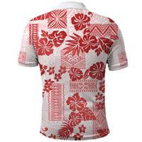 Vintage Hawaii Polo Shirt Hibiscus Tapa Tribal With Hawaiian Quilt Pattern Red - Wonder Print Shop