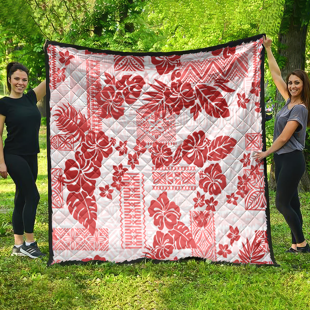 Vintage Hawaii Quilt Hibiscus Tapa Tribal With Hawaiian Quilt Pattern Red - Wonder Print Shop