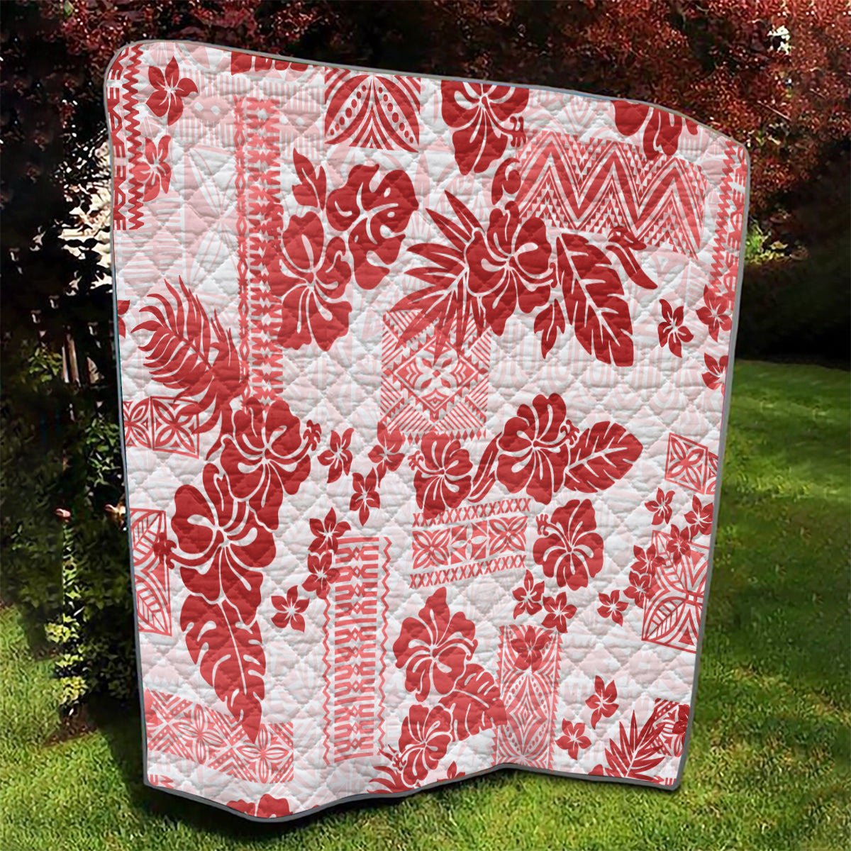 Vintage Hawaii Quilt Hibiscus Tapa Tribal With Hawaiian Quilt Pattern Red - Wonder Print Shop