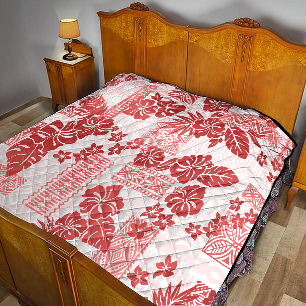 Vintage Hawaii Quilt Hibiscus Tapa Tribal With Hawaiian Quilt Pattern Red - Wonder Print Shop
