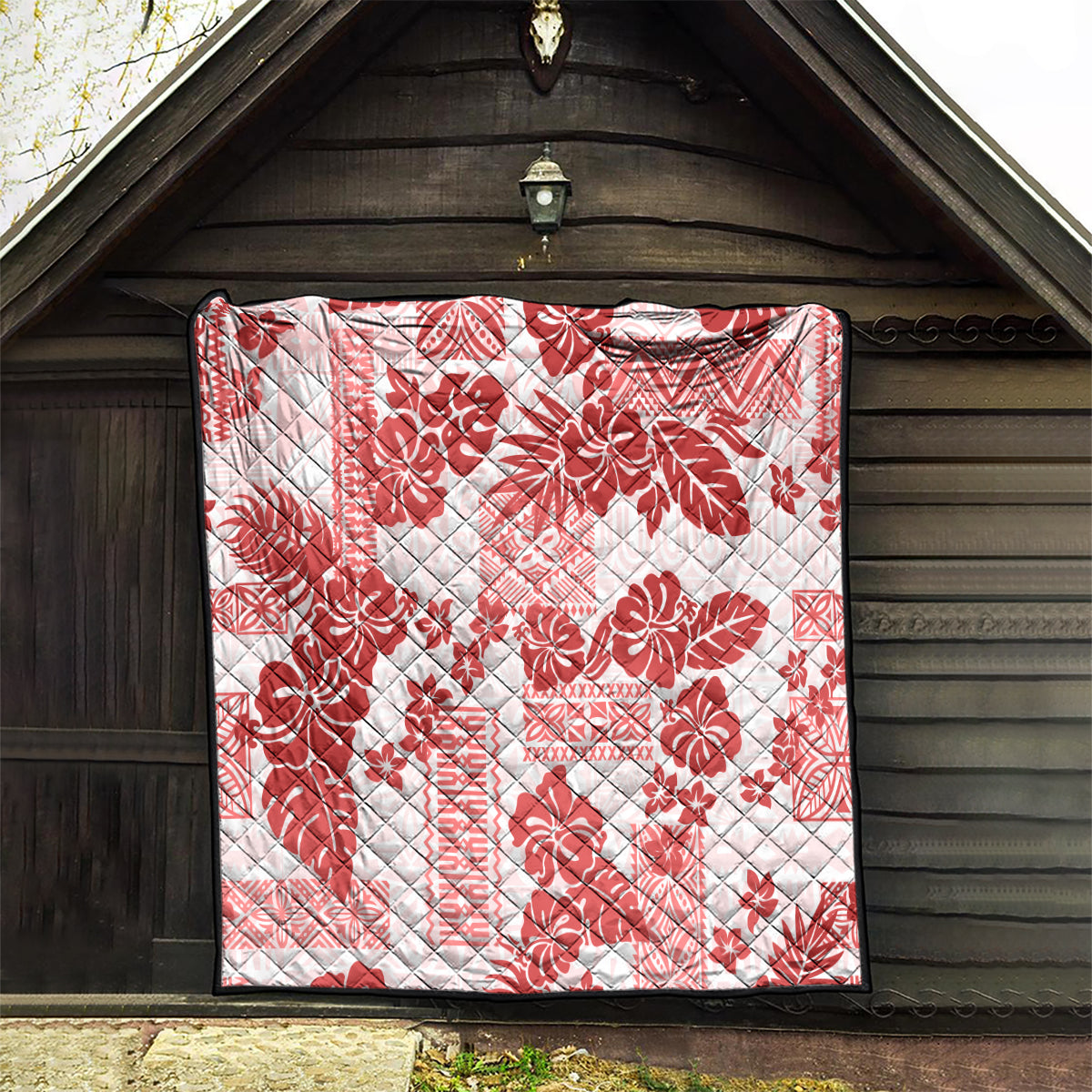 Vintage Hawaii Quilt Hibiscus Tapa Tribal With Hawaiian Quilt Pattern Red - Wonder Print Shop