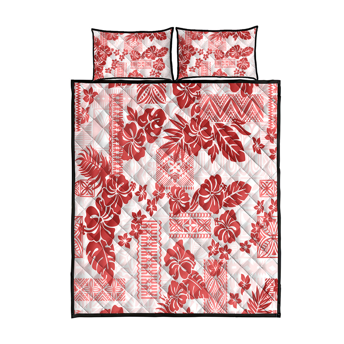 Vintage Hawaii Quilt Bed Set Hibiscus Tapa Tribal With Hawaiian Quilt Pattern Red - Wonder Print Shop