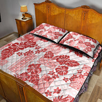 Vintage Hawaii Quilt Bed Set Hibiscus Tapa Tribal With Hawaiian Quilt Pattern Red - Wonder Print Shop