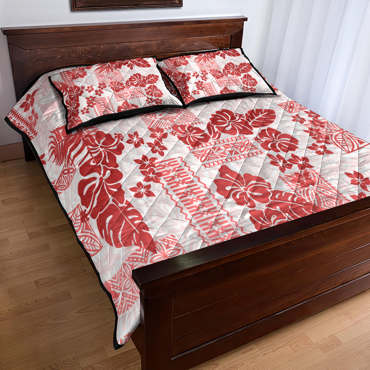 Vintage Hawaii Quilt Bed Set Hibiscus Tapa Tribal With Hawaiian Quilt Pattern Red - Wonder Print Shop