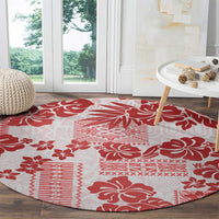vintage-hawaii-round-carpet-hibiscus-tapa-tribal-with-hawaiian-quilt-pattern-red