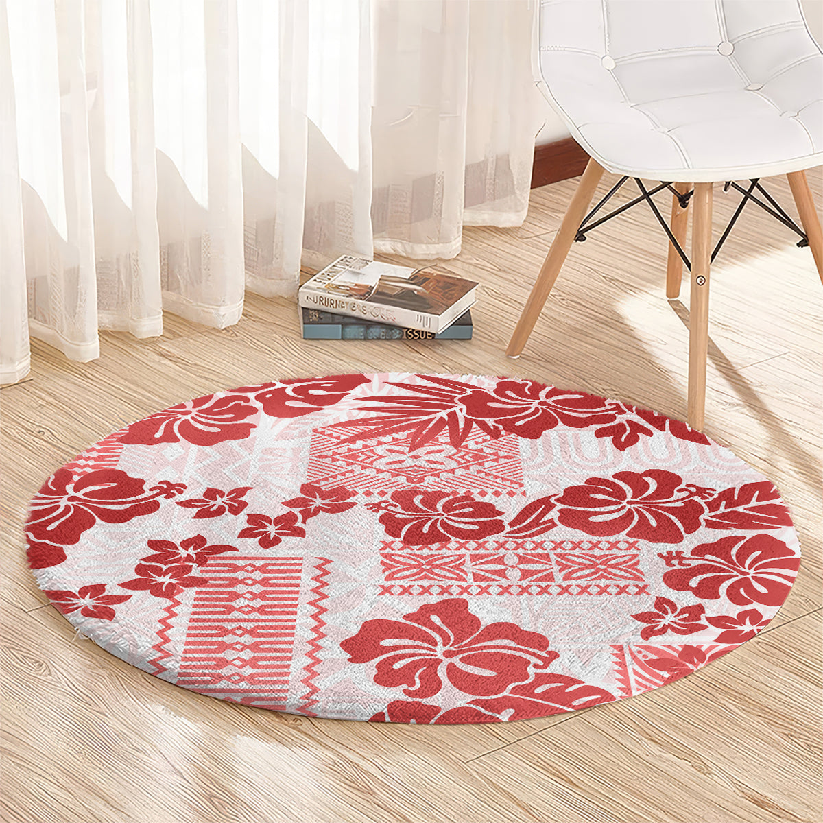 vintage-hawaii-round-carpet-hibiscus-tapa-tribal-with-hawaiian-quilt-pattern-red