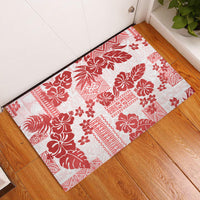 Vintage Hawaii Rubber Doormat Hibiscus Tapa Tribal With Hawaiian Quilt Pattern Red - Wonder Print Shop