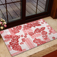 Vintage Hawaii Rubber Doormat Hibiscus Tapa Tribal With Hawaiian Quilt Pattern Red - Wonder Print Shop
