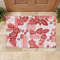 Vintage Hawaii Rubber Doormat Hibiscus Tapa Tribal With Hawaiian Quilt Pattern Red - Wonder Print Shop