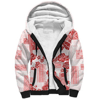 Vintage Hawaii Sherpa Hoodie Hibiscus Tapa Tribal With Hawaiian Quilt Pattern Red - Wonder Print Shop