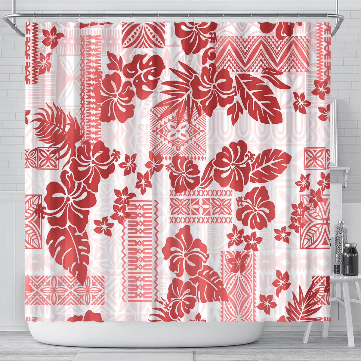 vintage-hawaii-shower-curtain-hibiscus-tapa-tribal-with-hawaiian-quilt-pattern-red