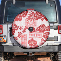 Vintage Hawaii Spare Tire Cover Hibiscus Tapa Tribal With Hawaiian Quilt Pattern Red - Wonder Print Shop