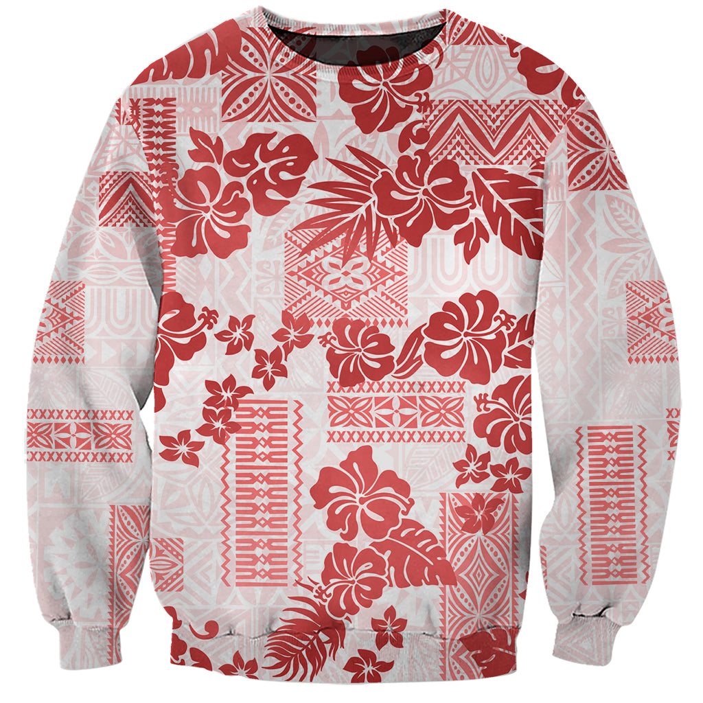 Vintage Hawaii Sweatshirt Hibiscus Tapa Tribal With Hawaiian Quilt Pattern Red - Wonder Print Shop