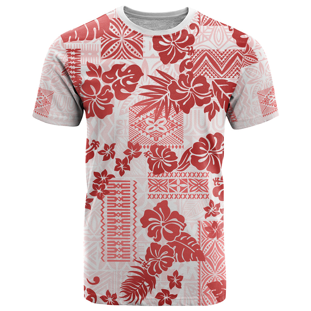 Vintage Hawaii T Shirt Hibiscus Tapa Tribal With Hawaiian Quilt Pattern Red - Wonder Print Shop