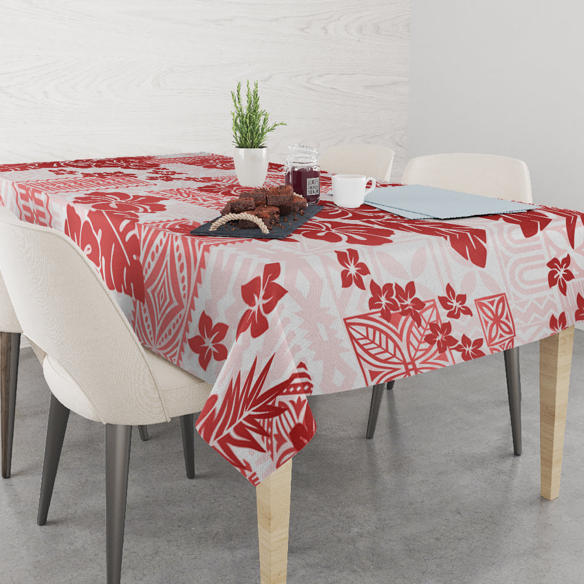 Vintage Hawaii Tablecloth Hibiscus Tapa Tribal With Hawaiian Quilt Pattern Red - Wonder Print Shop