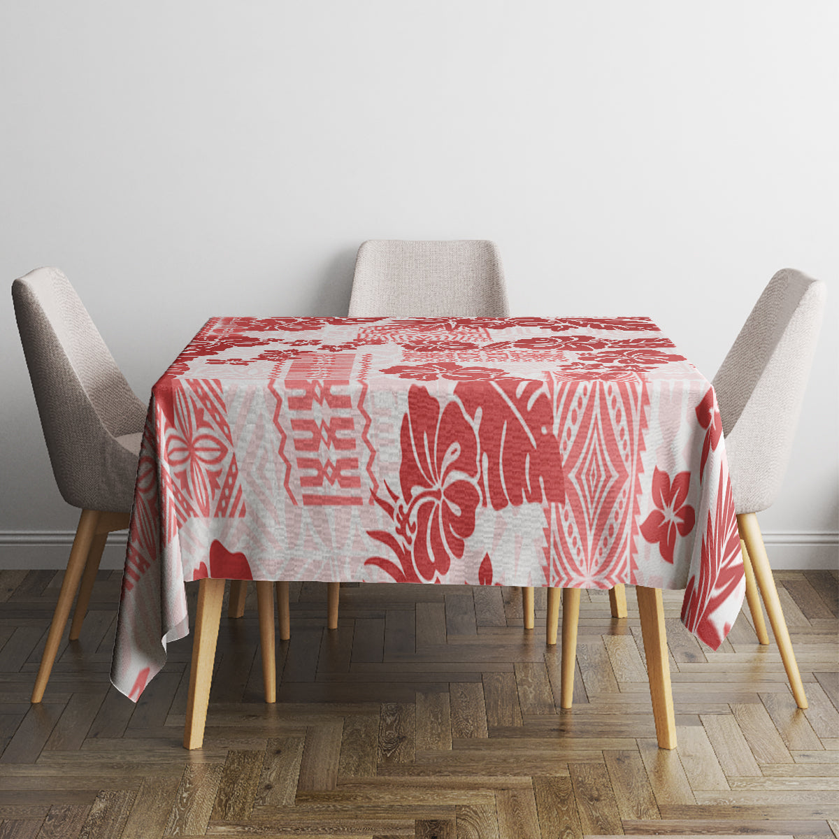 Vintage Hawaii Tablecloth Hibiscus Tapa Tribal With Hawaiian Quilt Pattern Red - Wonder Print Shop