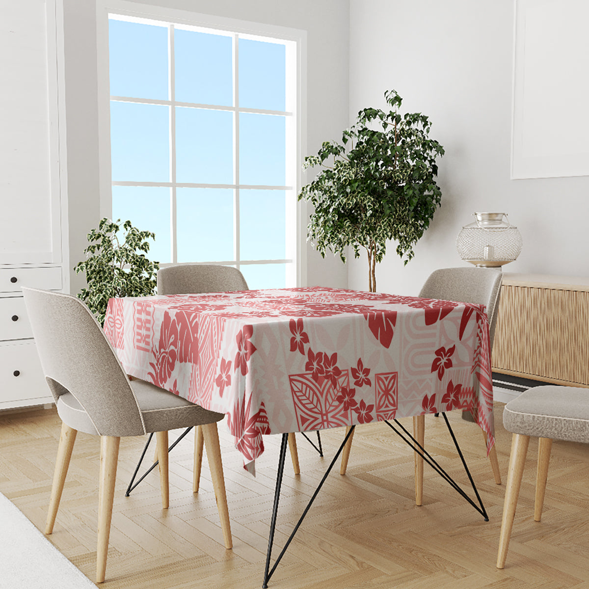 Vintage Hawaii Tablecloth Hibiscus Tapa Tribal With Hawaiian Quilt Pattern Red - Wonder Print Shop