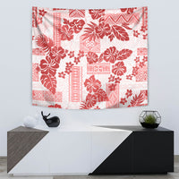 Vintage Hawaii Tapestry Hibiscus Tapa Tribal With Hawaiian Quilt Pattern Red - Wonder Print Shop