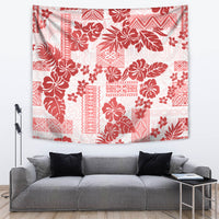 Vintage Hawaii Tapestry Hibiscus Tapa Tribal With Hawaiian Quilt Pattern Red - Wonder Print Shop