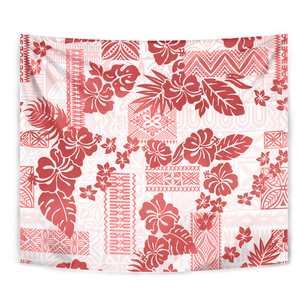 Vintage Hawaii Tapestry Hibiscus Tapa Tribal With Hawaiian Quilt Pattern Red - Wonder Print Shop