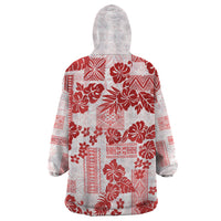 Vintage Hawaii Wearable Blanket Hoodie Hibiscus Tapa Tribal With Hawaiian Quilt Pattern Red - Wonder Print Shop