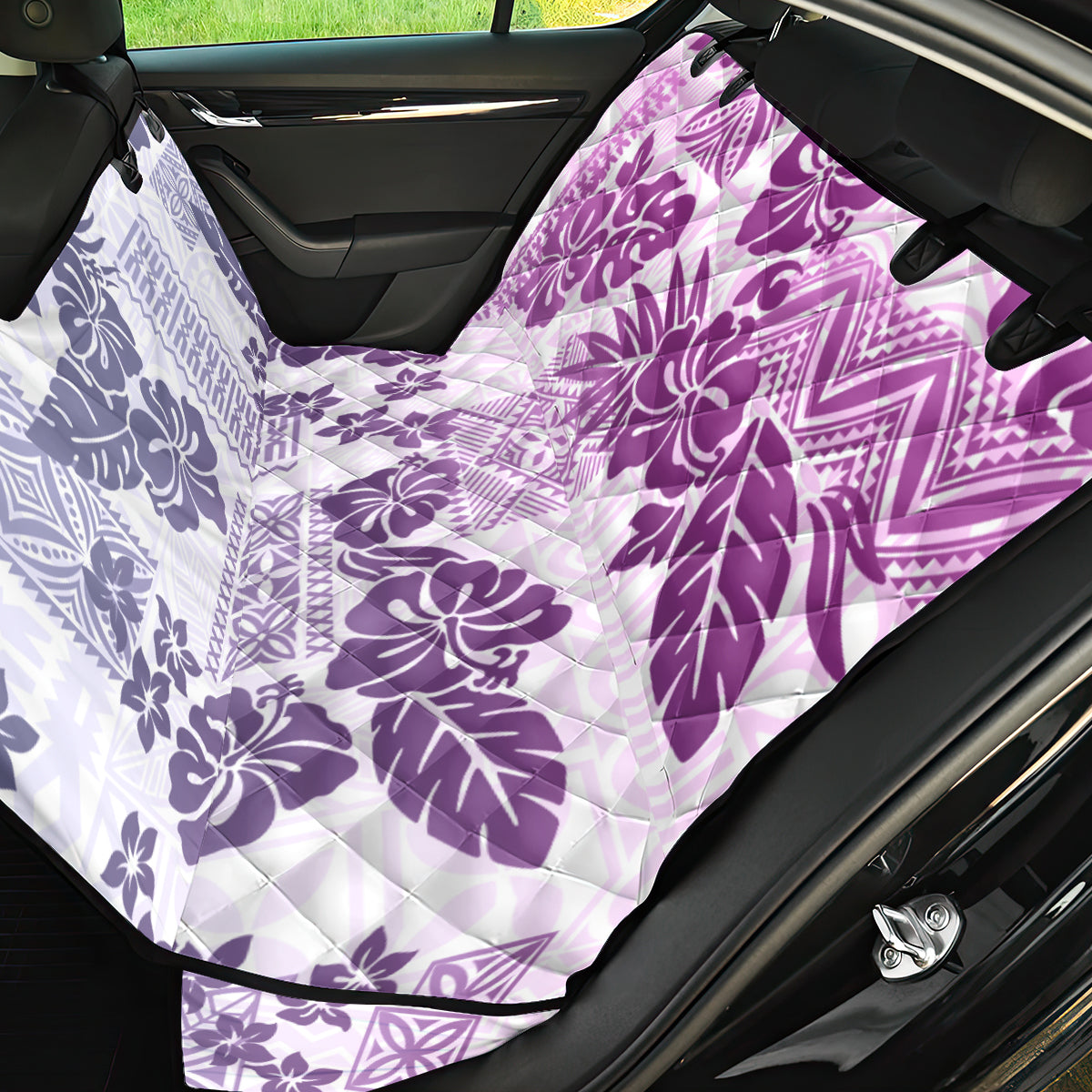 Vintage Hawaii Back Car Seat Cover Hibiscus Tapa Tribal With Hawaiian Quilt Pattern Violet LT9 - Wonder Print Shop