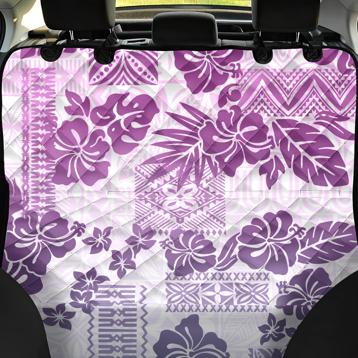 Vintage Hawaii Back Car Seat Cover Hibiscus Tapa Tribal With Hawaiian Quilt Pattern Violet LT9 - Wonder Print Shop