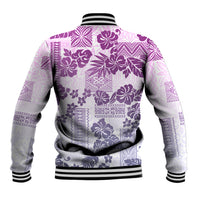 Vintage Hawaii Baseball Jacket Hibiscus Tapa Tribal With Hawaiian Quilt Pattern Violet LT9 - Wonder Print Shop