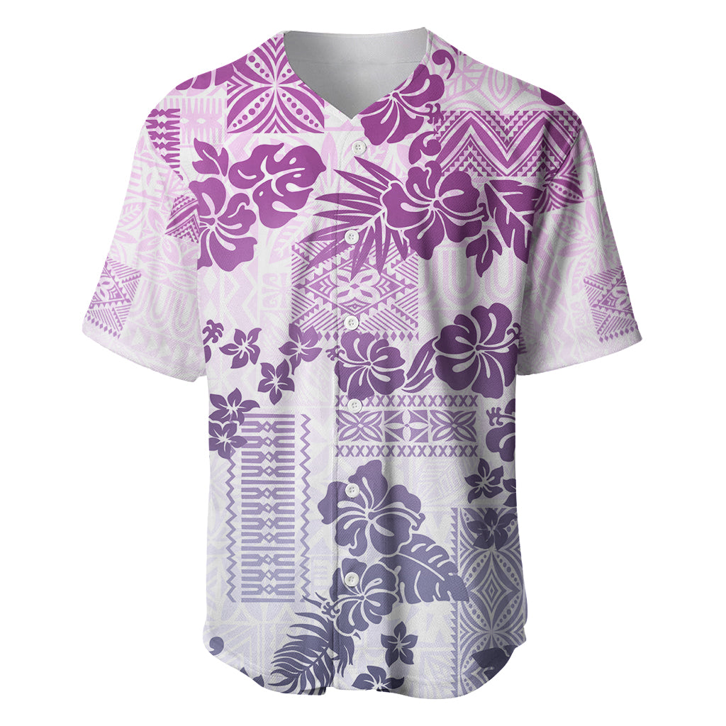 Vintage Hawaii Baseball Jersey Hibiscus Tapa Tribal With Hawaiian Quilt Pattern Violet LT9 - Wonder Print Shop