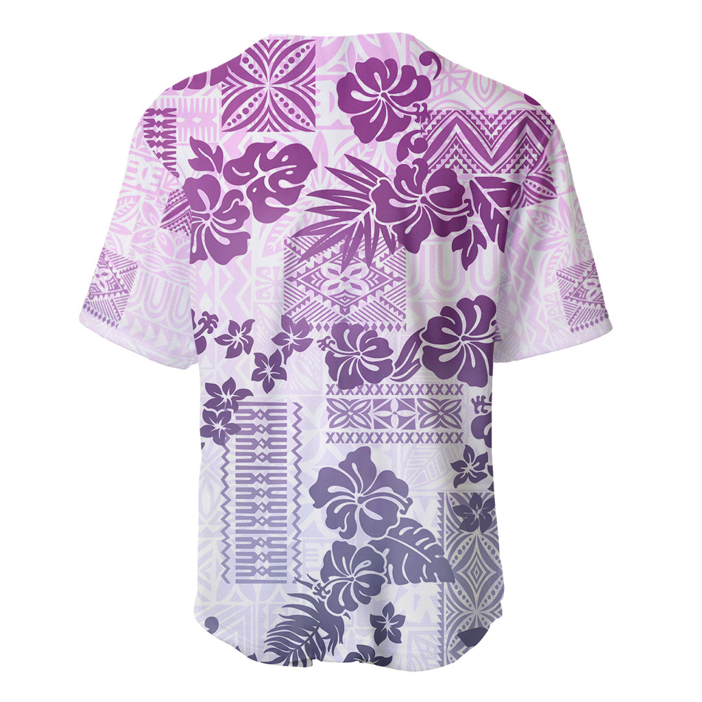 Vintage Hawaii Baseball Jersey Hibiscus Tapa Tribal With Hawaiian Quilt Pattern Violet LT9 - Wonder Print Shop