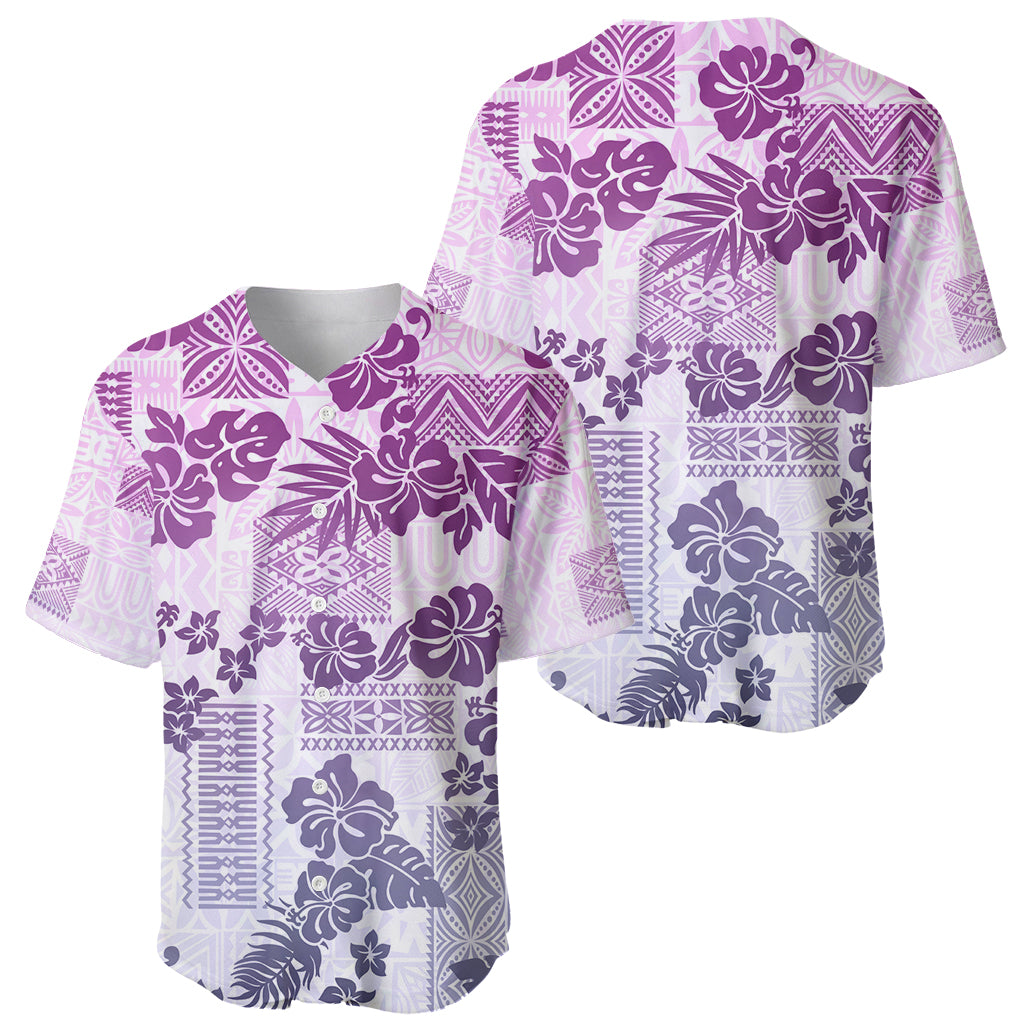 Vintage Hawaii Baseball Jersey Hibiscus Tapa Tribal With Hawaiian Quilt Pattern Violet LT9 - Wonder Print Shop