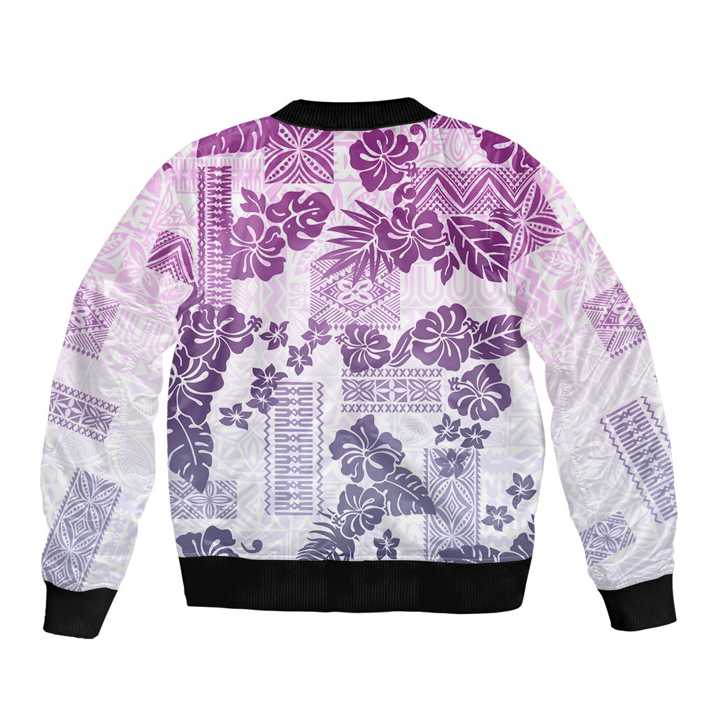 Vintage Hawaii Bomber Jacket Hibiscus Tapa Tribal With Hawaiian Quilt Pattern Violet LT9 - Wonder Print Shop