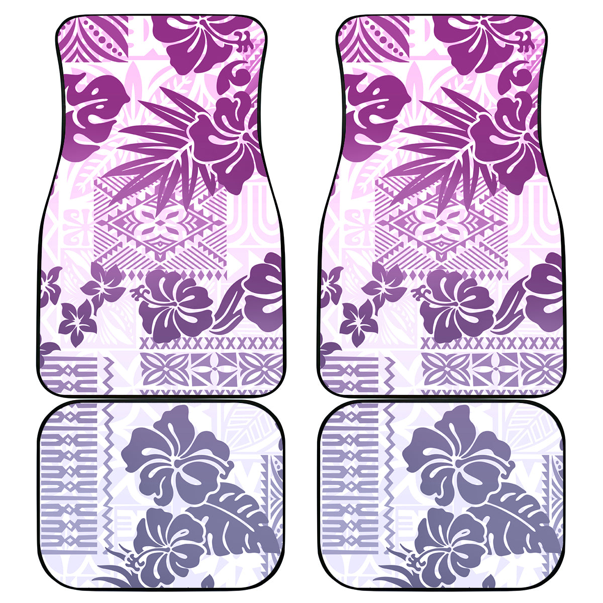 Vintage Hawaii Car Mats Hibiscus Tapa Tribal With Hawaiian Quilt Pattern Violet LT9 - Wonder Print Shop