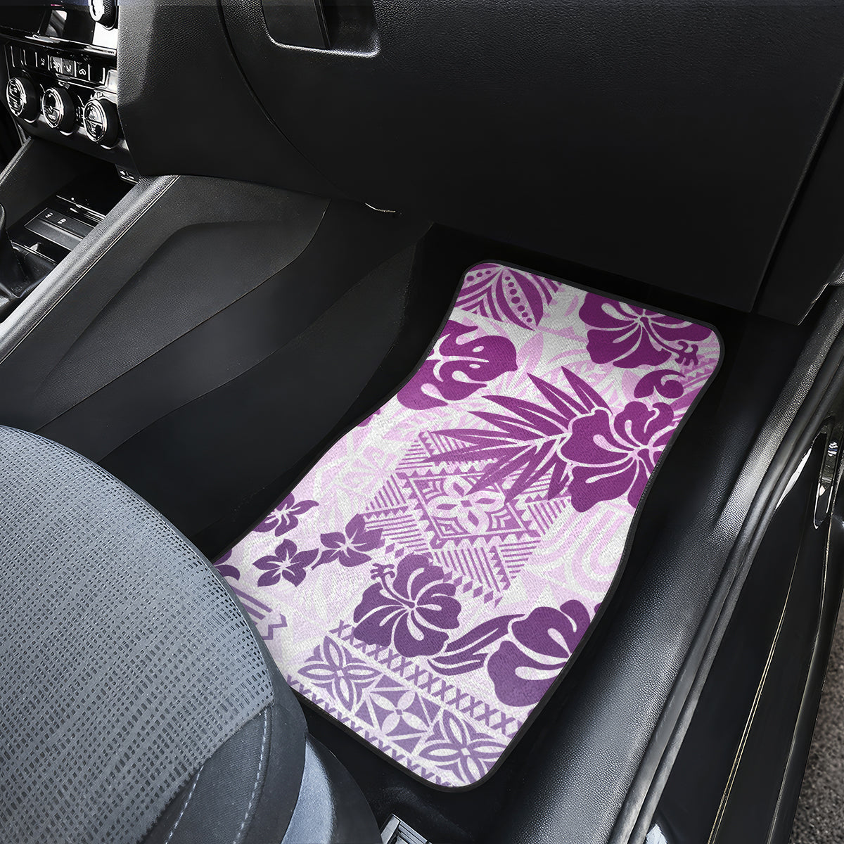 Vintage Hawaii Car Mats Hibiscus Tapa Tribal With Hawaiian Quilt Pattern Violet LT9 - Wonder Print Shop