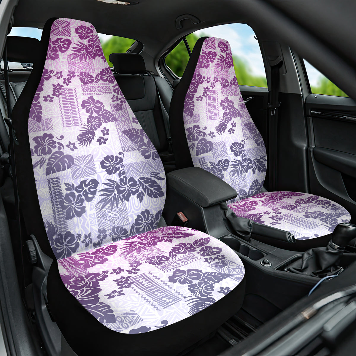 Vintage Hawaii Car Seat Cover Hibiscus Tapa Tribal With Hawaiian Quilt Pattern Violet LT9 - Wonder Print Shop