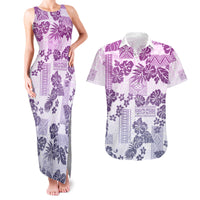 Vintage Hawaii Couples Matching Tank Maxi Dress and Hawaiian Shirt Hibiscus Tapa Tribal With Hawaiian Quilt Pattern Violet LT9 - Wonder Print Shop