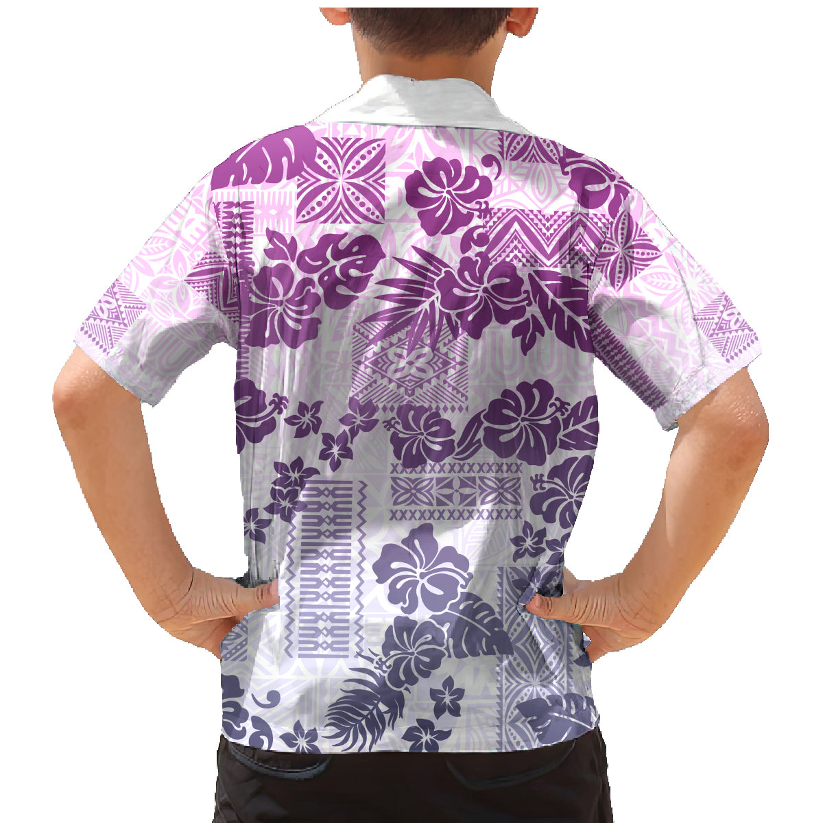 Vintage Hawaii Family Matching Mermaid Dress and Hawaiian Shirt Hibiscus Tapa Tribal With Hawaiian Quilt Pattern Violet LT9 - Wonder Print Shop