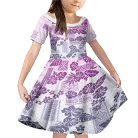 Vintage Hawaii Family Matching Mermaid Dress and Hawaiian Shirt Hibiscus Tapa Tribal With Hawaiian Quilt Pattern Violet LT9 - Wonder Print Shop