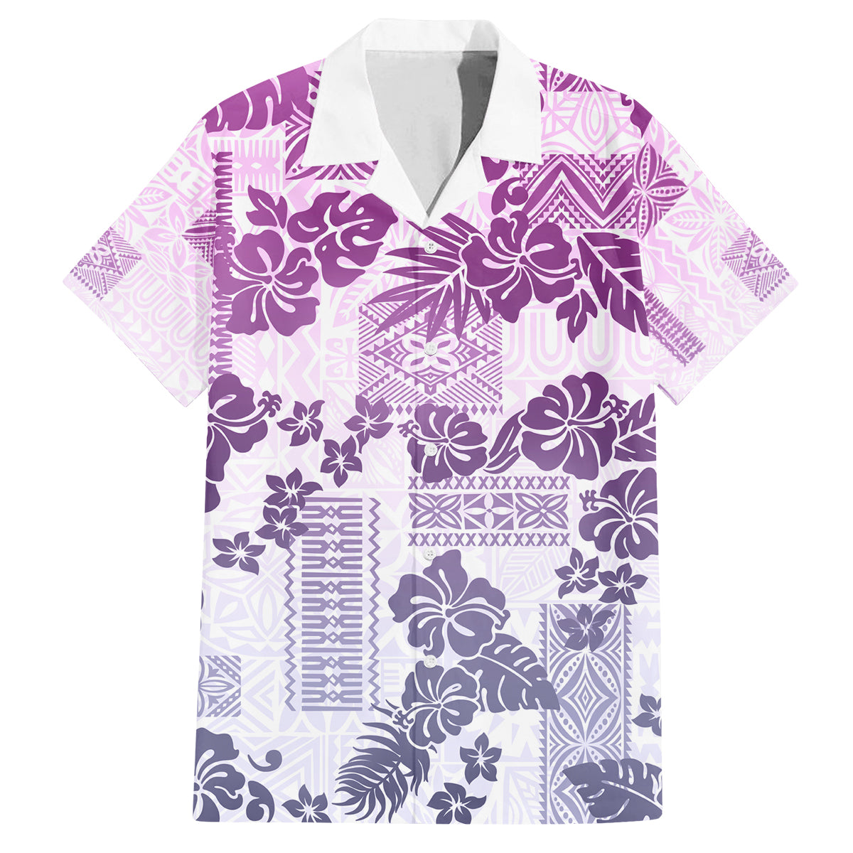 Vintage Hawaii Family Matching Off Shoulder Long Sleeve Dress and Hawaiian Shirt Hibiscus Tapa Tribal With Hawaiian Quilt Pattern Violet - Wonder Print Shop