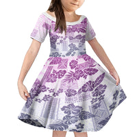 Vintage Hawaii Family Matching Off Shoulder Short Dress and Hawaiian Shirt Hibiscus Tapa Tribal With Hawaiian Quilt Pattern Violet LT9 - Wonder Print Shop