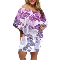 Vintage Hawaii Family Matching Off Shoulder Short Dress and Hawaiian Shirt Hibiscus Tapa Tribal With Hawaiian Quilt Pattern Violet LT9 - Wonder Print Shop