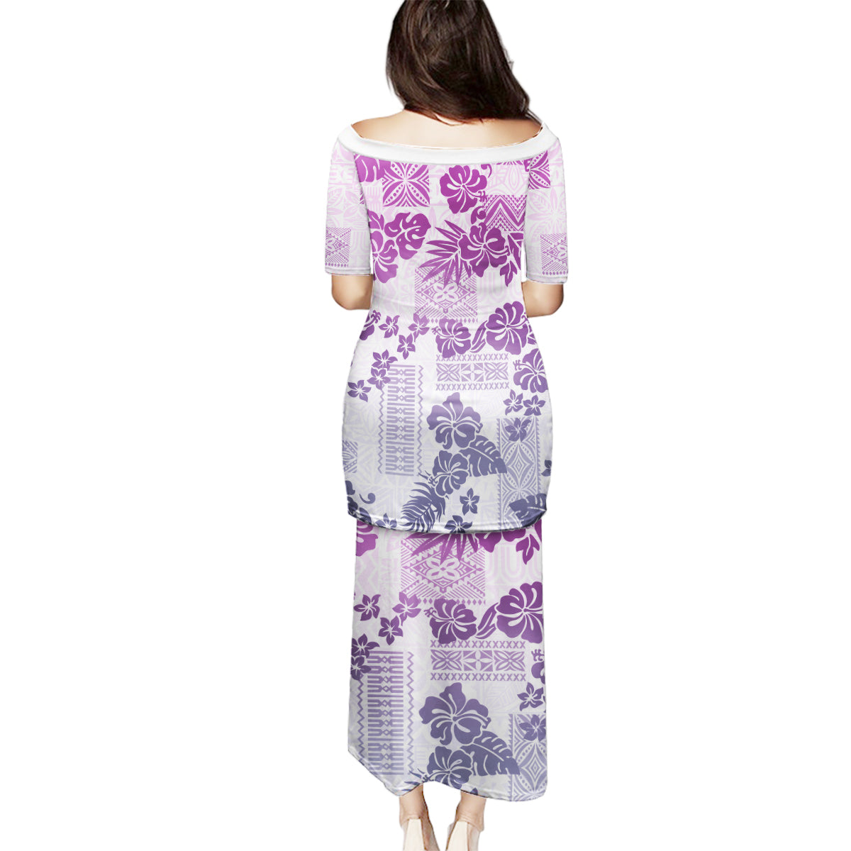 Vintage Hawaii Family Matching Puletasi Dress and Hawaiian Shirt Hibiscus Tapa Tribal With Hawaiian Quilt Pattern Violet - Wonder Print Shop