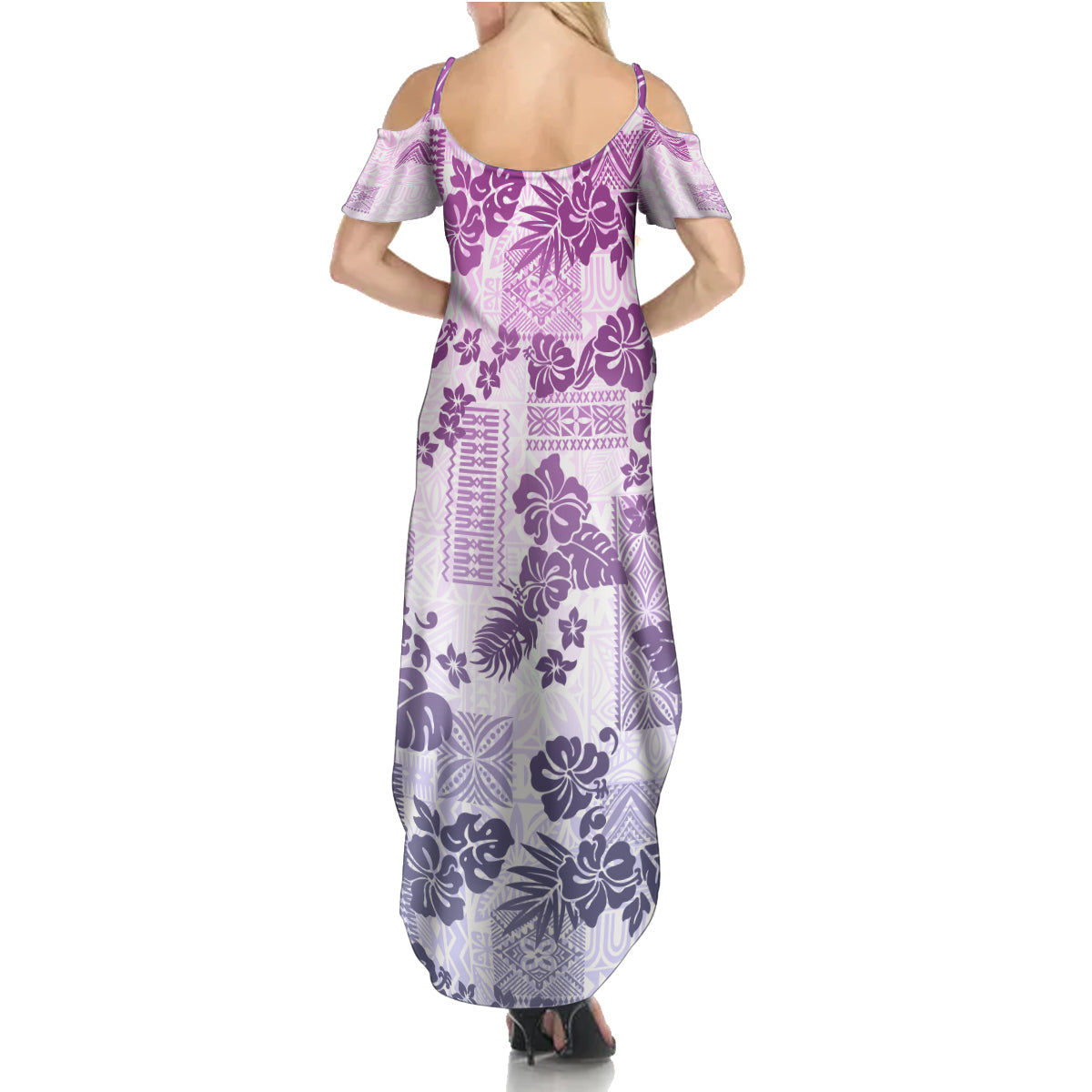 Vintage Hawaii Family Matching Summer Maxi Dress and Hawaiian Shirt Hibiscus Tapa Tribal With Hawaiian Quilt Pattern Violet - Wonder Print Shop