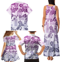 Vintage Hawaii Family Matching Tank Maxi Dress and Hawaiian Shirt Hibiscus Tapa Tribal With Hawaiian Quilt Pattern Violet - Wonder Print Shop