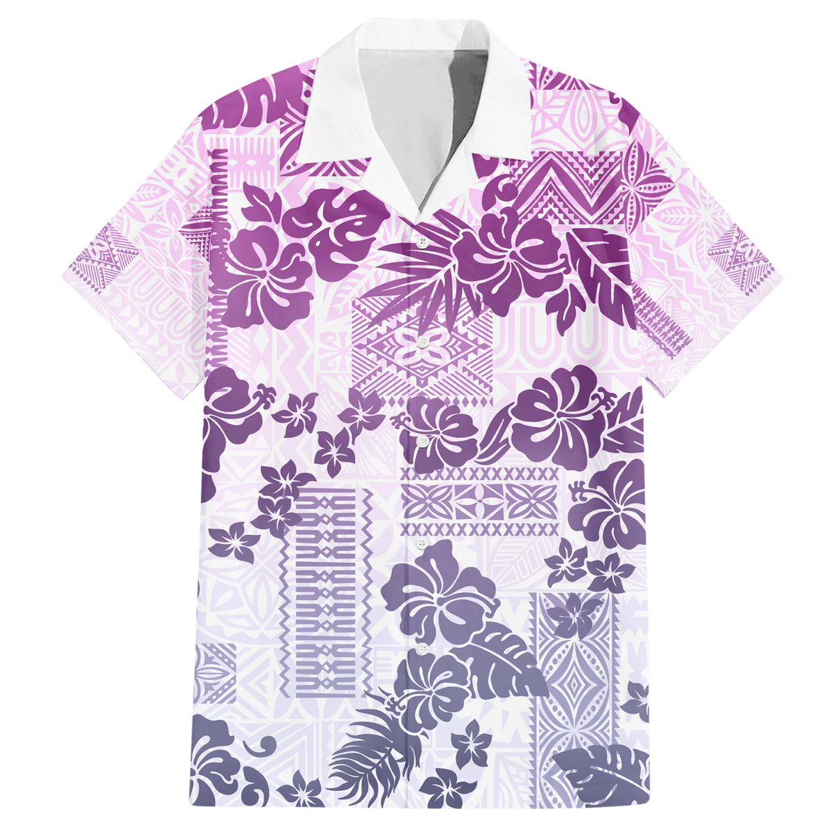 Vintage Hawaii Hawaiian Shirt Hibiscus Tapa Tribal With Hawaiian Quilt Pattern Violet - Wonder Print Shop